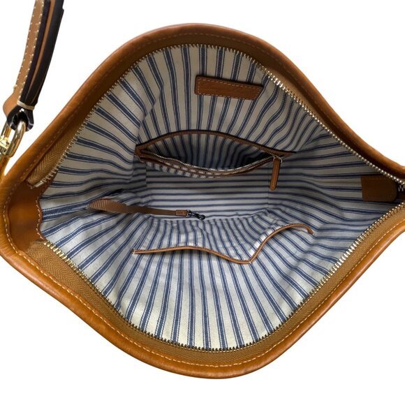 Dooney & Bourke Womens Tan Leather Hobo Bag Woven Pattern & Front Zip Pocket - Picture 8 of 9